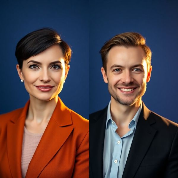 Portrete profesionale ale consultanților Studio Constantin pe fundal indigo